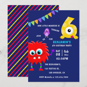 Little Monster Boy 6th Birthday Party Kaart