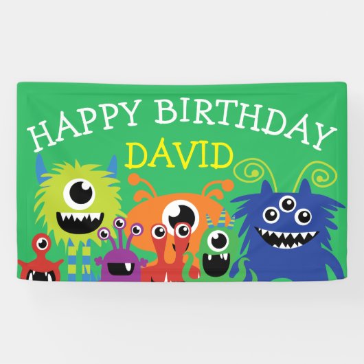 Little Monster Boy Birthday Party Cute Spandoek (Horizontaal)