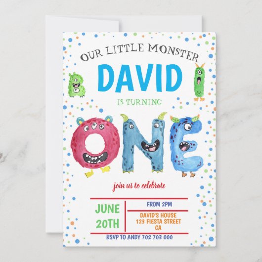 Little Monster Boy eerste verjaardag Monsters Kaart (Voorkant)