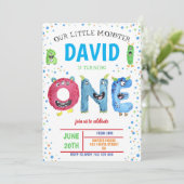 Little Monster Boy eerste verjaardag Monsters Kaart (Staand voorkant)