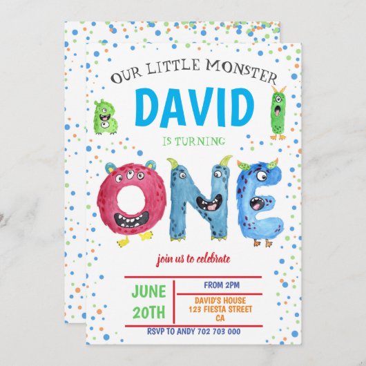 Little Monster Boy eerste verjaardag Monsters Kaart (Voorkant / Achterkant)