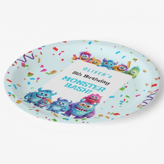 Little Monster Boy Verjaardagsfeestje Papier Borde Papieren Bordje (Gekanteld)