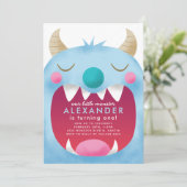 Little Monster Boys Birthday Party Blue Kaart (Staand voorkant)