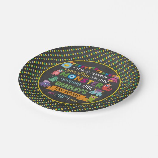 Little Monster Chalkboard 1st Birthday Party Papieren Bordje (Gekanteld)