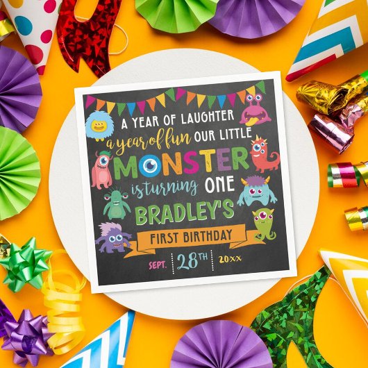 Little Monster Chalkboard 1st Birthday Party Servet