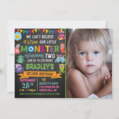 Little Monster Chalkboard 2e verjaardag Foto Kaart (Voorkant)