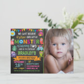 Little Monster Chalkboard 2e verjaardag Foto Kaart (Staand voorkant)