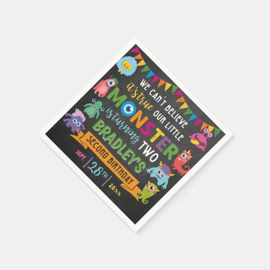 Little Monster Chalkboard 2e verjaardagsfeestje Servet (Hoek)