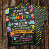 Little Monster Chalkboard 3rd & 4th Joint Birthday Kaart