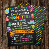 Little Monster Chalkboard 3rd & 4th Joint Birthday Kaart