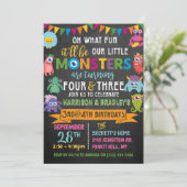 Little Monster Chalkboard 3rd & 4th Joint Birthday Kaart (Staand voorkant)