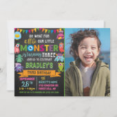 Little Monster Chalkboard 3rd Birthday Foto Kaart (Voorkant)