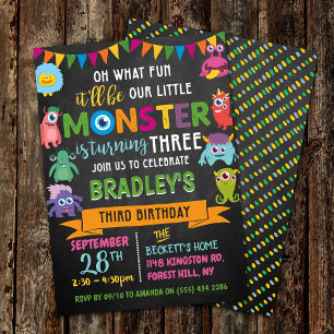 Little Monster Chalkboard 3rd Birthday Kaart