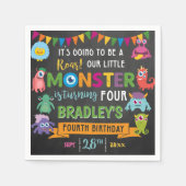 Little Monster Chalkboard 4e verjaardagsfeestje Servet (Voorkant)