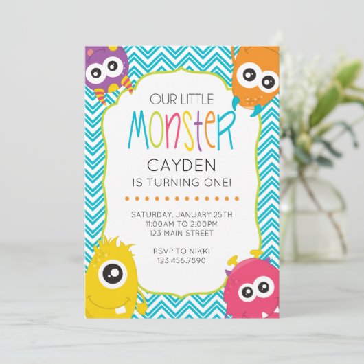 Little Monster eerste verjaardag Kaart (Staand voorkant)