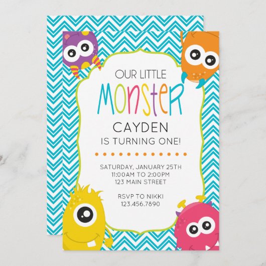 Little Monster eerste verjaardag Kaart (Voorkant / Achterkant)