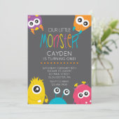 Little Monster Eerste Verjaardag Uitnodiging (Staand voorkant)