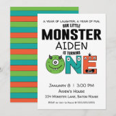 Little Monster First Birthday Invitation Kaart (Voorkant / Achterkant)