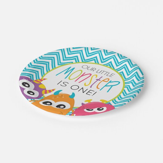 Little Monster First Birthday Party Borden Papieren Bordje (Gekanteld)