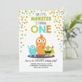 Little Monster First Birthday Party Invitation Boy Kaart (Staand voorkant)