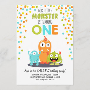 Little Monster First Birthday Party Invitation Boy Kaart
