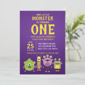 Little Monster First Birthday Party Invitation Kaart (Staand voorkant)