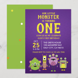 Little Monster First Birthday Party Invitation Kaart