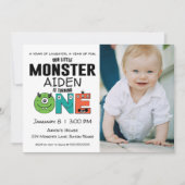 Little Monster First Birthday Photo Invitation Kaart (Voorkant)
