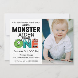 Little Monster First Birthday Photo Invitation Kaart