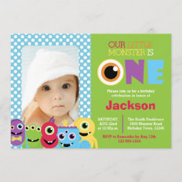 Little Monster First Birthday Photo Invitation Kaart
