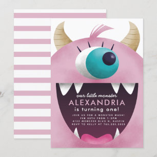 Little Monster Girls Pink Birthday Party Kaart