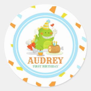 Little Monster Green Dino Birthday Baby shower Ronde Sticker