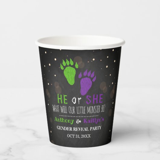 Little Monster Halloween Gender Release Party Papieren Bekers (Achterkant)