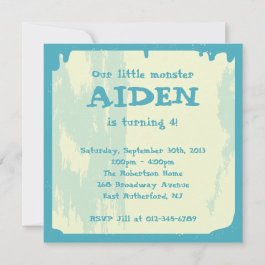 Little Monster Invitation - BLUE Kaart (Achterkant)