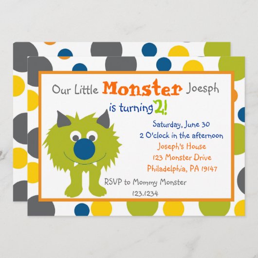 Little Monster Invitation Kaart (Voorkant / Achterkant)