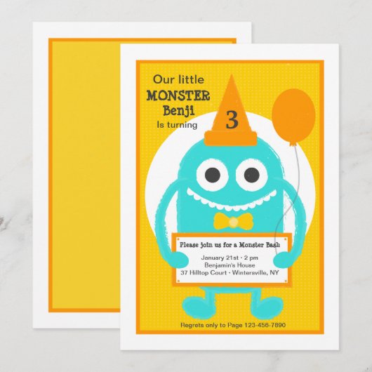 Little Monster Invitation Kaart (Voorkant / Achterkant)