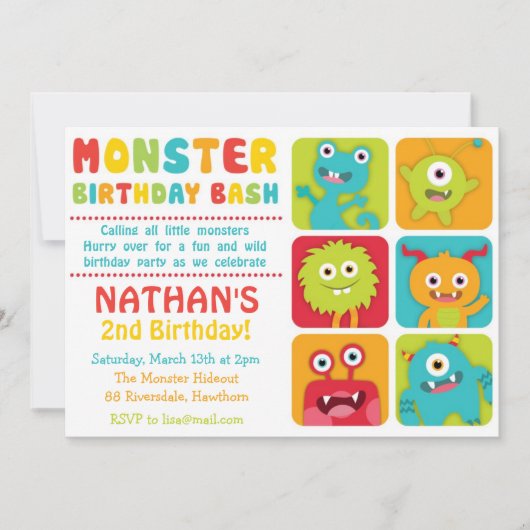 Little Monster Invitation / Little Monster Invite Kaart (Voorkant)