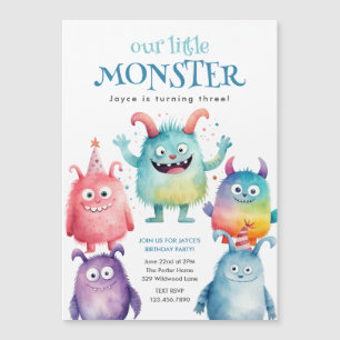 Little Monster Kids Verjaardagsfeestje Magnetische Uitnodiging