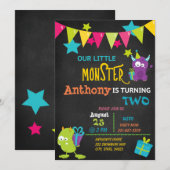 Little Monster krijgt twee verjaardagsuitnodiginge Kaart (Voorkant / Achterkant)
