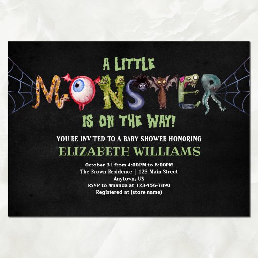 Little Monster Letters Halloween Baby shower Kaart