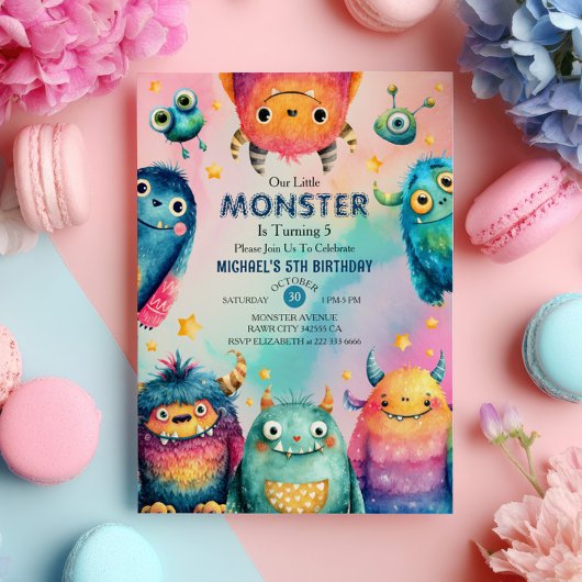 Little Monster Mash Kleurrijke Kids Verjaardagsfee Kaart