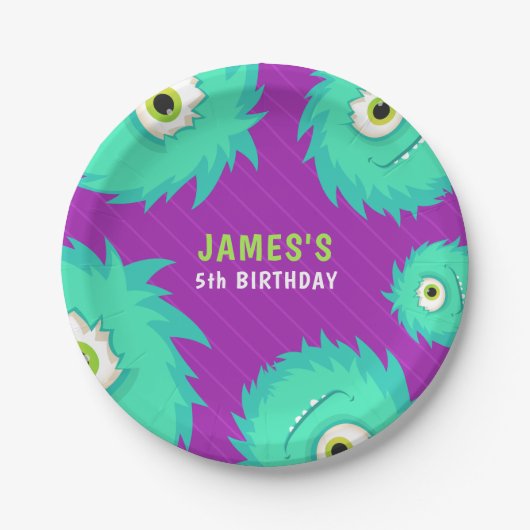 Little Monster Paars Papieren Bordje (Voorkant)