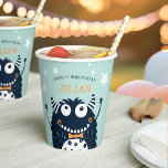Little Monster Personalized Kids Birthday Party Papieren Bekers<br><div class="desc">Deze schattige monster-papierbekertjes zijn ontworpen om te passen aan de uitnodigingen en accessoires van onze verjaardagspartij Little Monster. Ze zijn voorzien van een dapper-monster dat een oranje boeg-stropdas toont,  op een groene achtergrond. Personaliseer met een douanebericht en de naam van de verjaardagsjongen.</div>