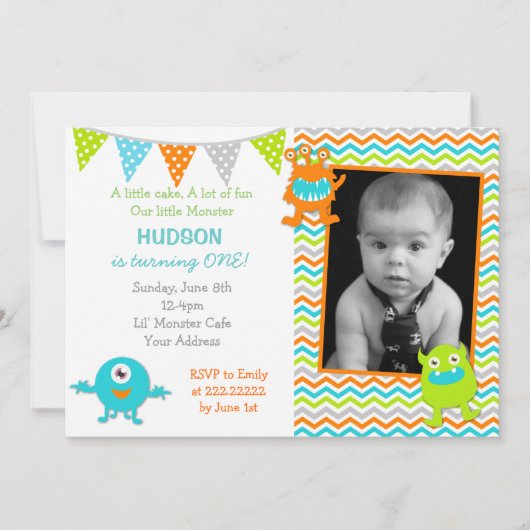 Little Monster Photo Birthday Invitations Kaart (Voorkant)