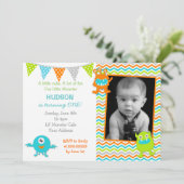Little Monster Photo Birthday Invitations Kaart (Staand voorkant)