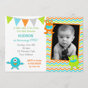 Little Monster Photo Birthday Invitations Kaart
