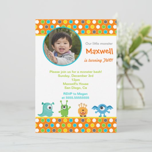 Little Monster Photo Birthday Party Invitations Kaart (Staand voorkant)