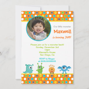 Little Monster Photo Birthday Party Invitations Kaart