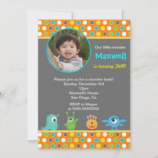 Little Monster Photo Birthday Party Invitations Kaart (Voorkant)