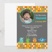 Little Monster Photo Birthday Party Invitations Kaart (Voorkant / Achterkant)